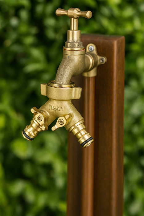 Neta 12mm Brass Universal Twin Tap with Hose Fitting Connection