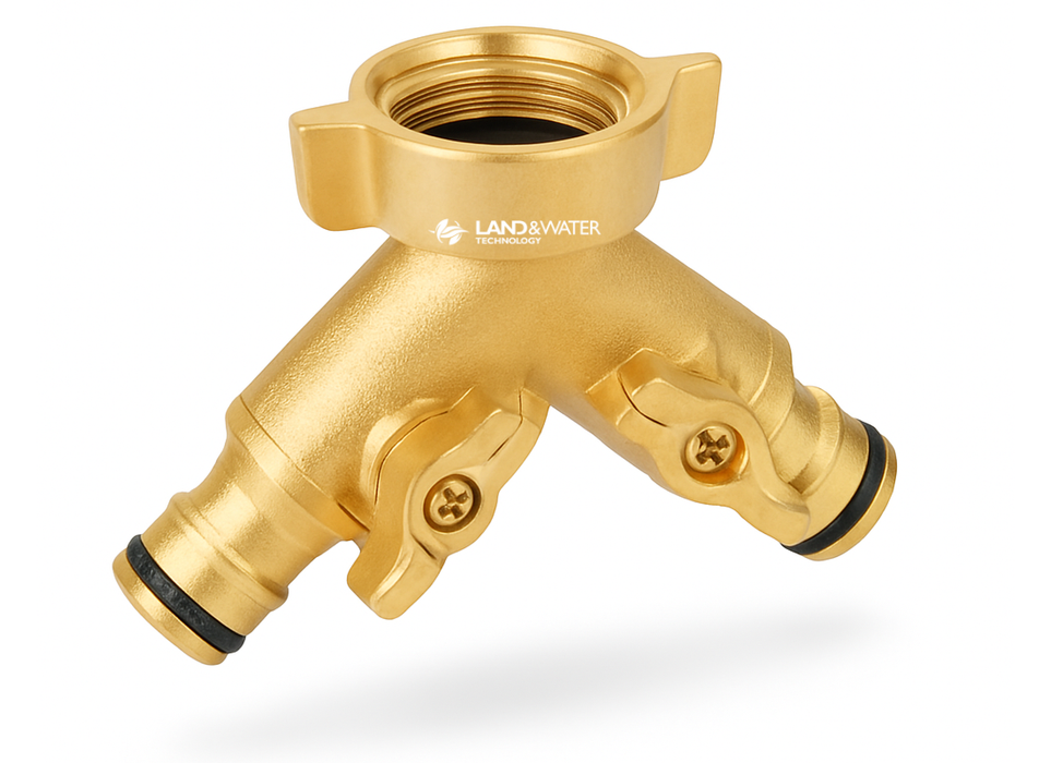 Neta 12mm Brass Universal Twin Tap with Hose Fitting Connection