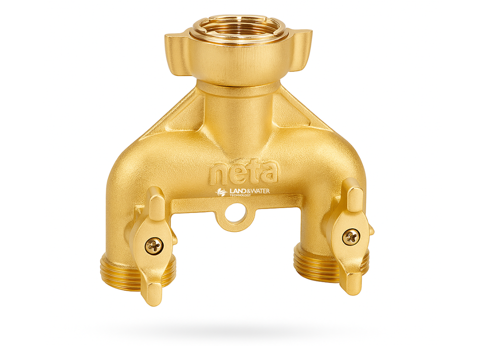 Neta 20mm Brass 2-Way Screw-On Universal Twin Tap Connector