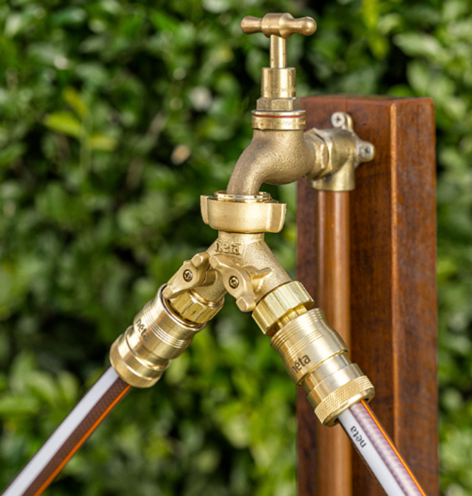 Neta 20mm Brass Universal Twin Tap Splitter with 20mm BSP Connection