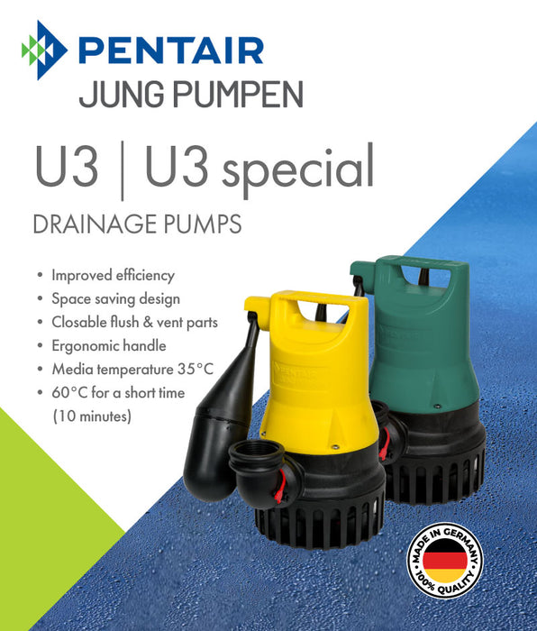 Jung Pumpen U3 KS SPECIAL 0.20kW Submersible Sump Pump for Aggressive Media up to 20mm with Level Control (Max 108LPM/72kPa)