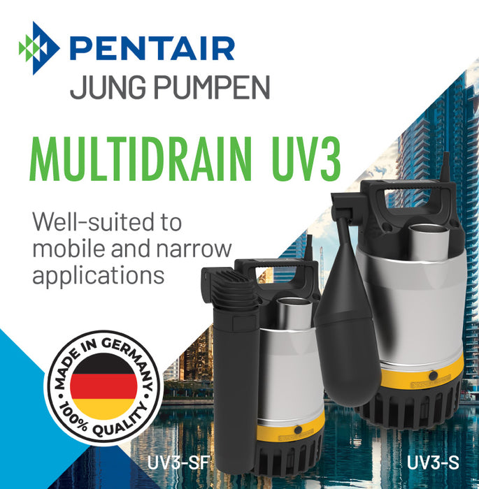 Jung Pumpen Multidrain UV3 SF 0.23kW Stainless Steel Grey Water Drainage Pump with Narrow Float (Max 116LPM/70kPa)