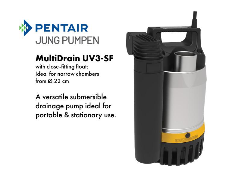 Jung Pumpen Multidrain UV3 SF 0.23kW Stainless Steel Grey Water Drainage Pump with Narrow Float (Max 116LPM/70kPa)