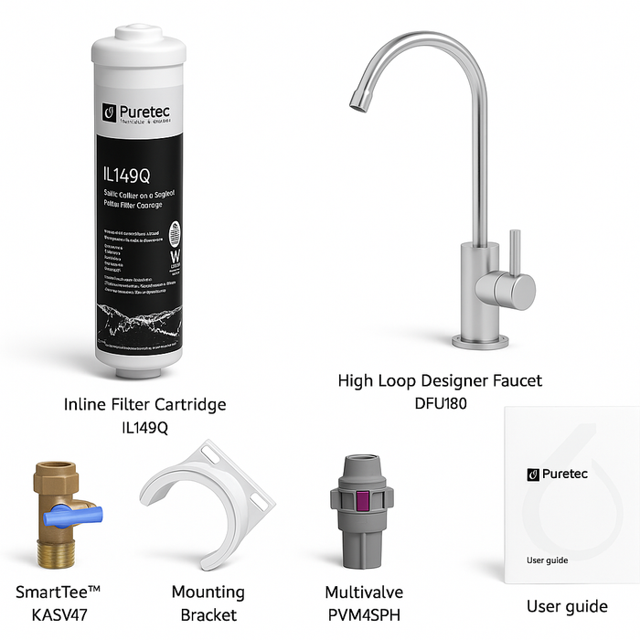Puretec X3 Series Inline Undersink Water Filter System with High Loop Designer Faucet (2LPM)