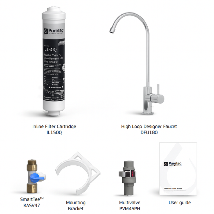 Puretec X4 Inline Undersink Water Filter System with High Loop Designer Faucet (2LPM)