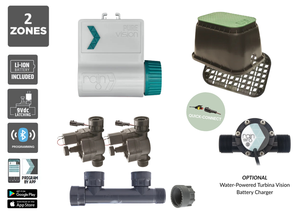 Rain Smart 2 Zone Packaged Valve Box Kit with Purevision Battery-Operated Bluetooth Controller