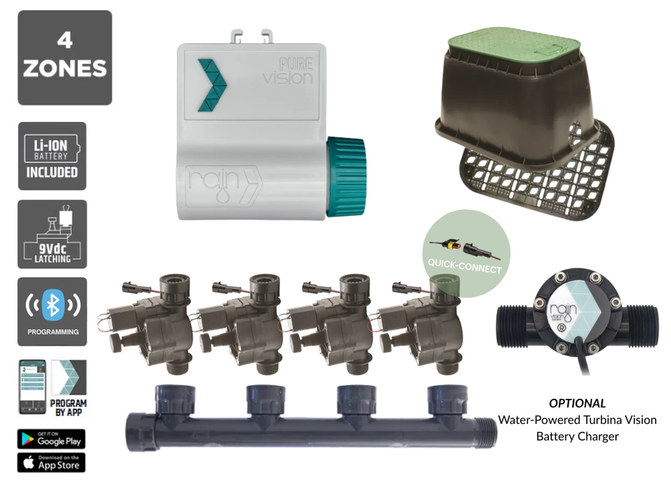 Purevision Controller Rain Smart 4-Zone Valve Box Kit with PureVision Bluetooth | Shop Online