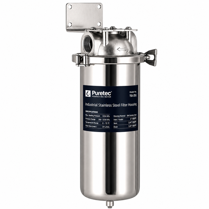 Puretec TSI-251 25mm Industrial 304 Stainless Steel 10" Water Filter Housing