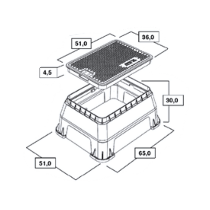 Toro EU-TURJ Residential Universal Medium Rectangular Valve Box (650mm Length x 500mm Width x 300mm Deep)