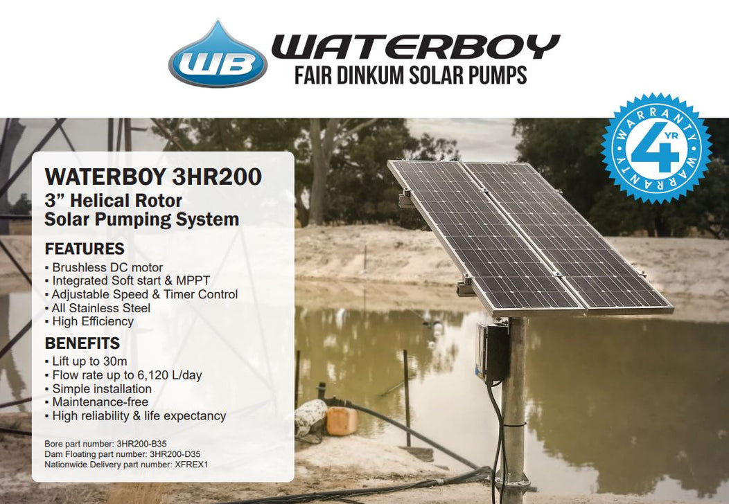 Waterboy 3HR200 0.50kW Submersible Solar Bore Pump Kit with x2 Panels ...