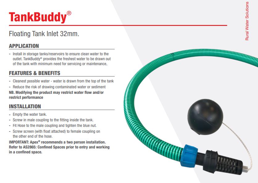 Apex TankBuddy 32mm Floating Tank Inlet | Shop Online