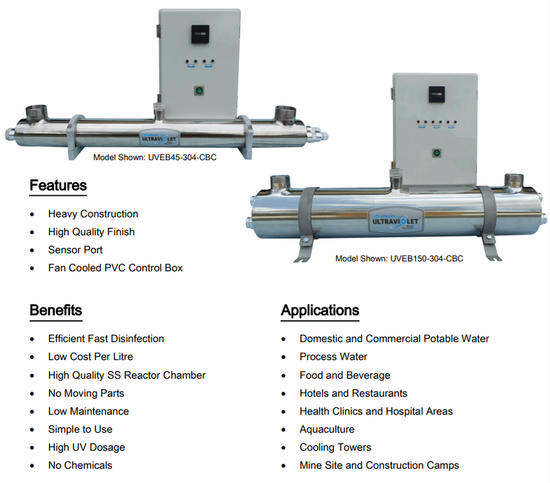Aquacorp UV EB Series UVEB45 Multi-Lamp UV Water Steriliser Systems for Commercial & Light Industrial Applications (10.2m³/hr)