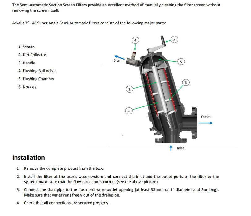 Netafim Arkal 100mm Semi Automatic Angle Check Screen Filters with 1250cm² Filtration Area