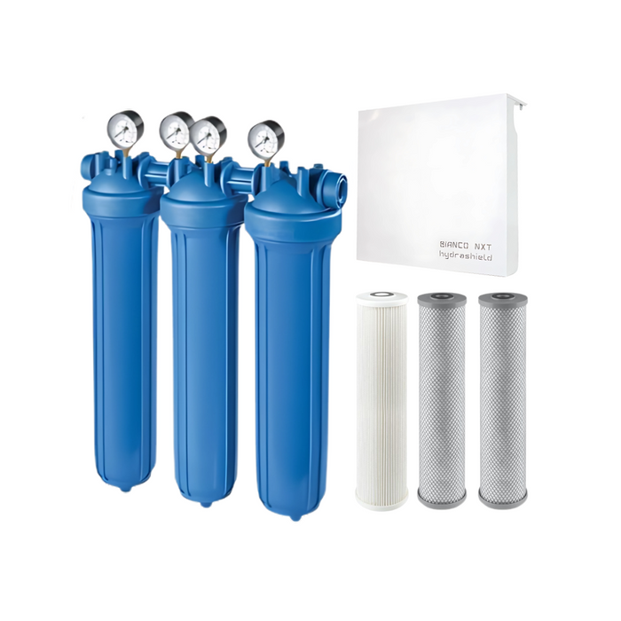 Atlas Filtri Triple Stage Complete Whole House PFAS Reduction Filtration System 20" x 4.5" with SS Cover