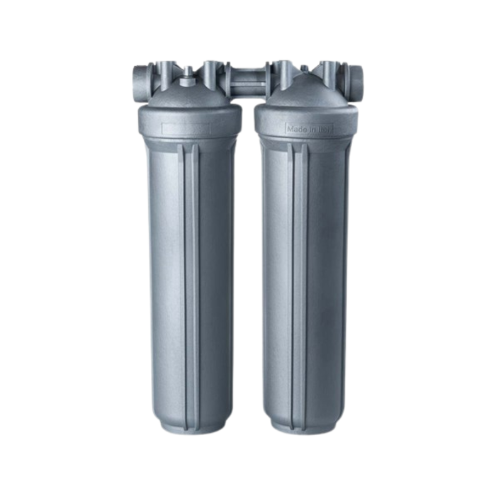 Atlas Filtri DP Duo SANIC 20" x 4.5" PET Antimicrobial Technology Dual Filter Housing with Bracket & Spanner