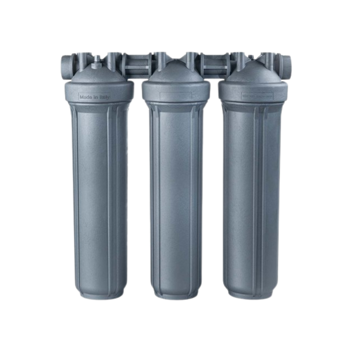 Atlas Filtri DP Trio SANIC 20" x 4.5" PET Antimicrobial Technology Triple Filter Housing with Bracket & Spanner