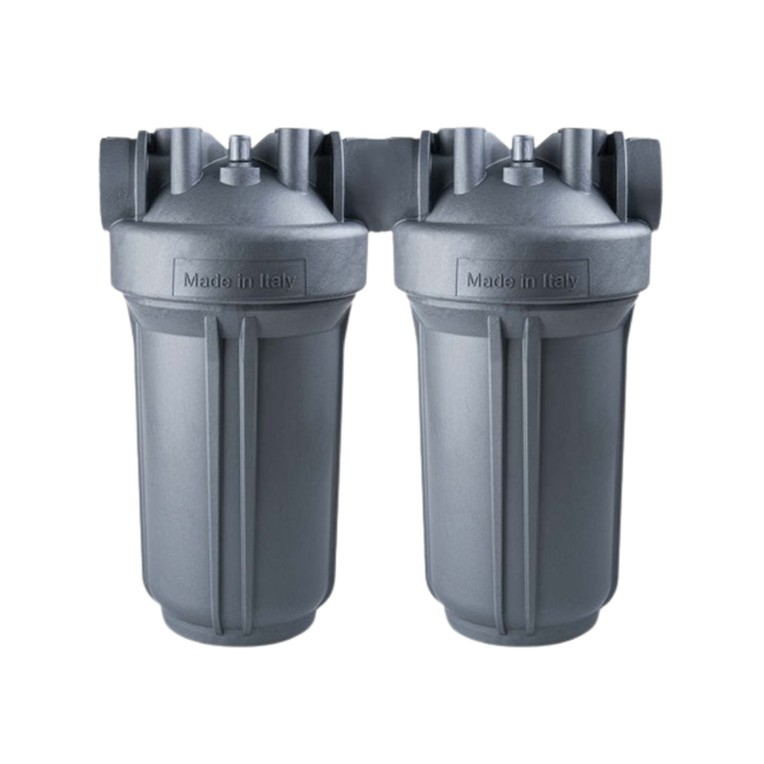 Atlas Filtri DP Duo SANIC 10" x 4.5" PET Antimicrobial Technology Dual Filter Housing with Bracket & Spanner