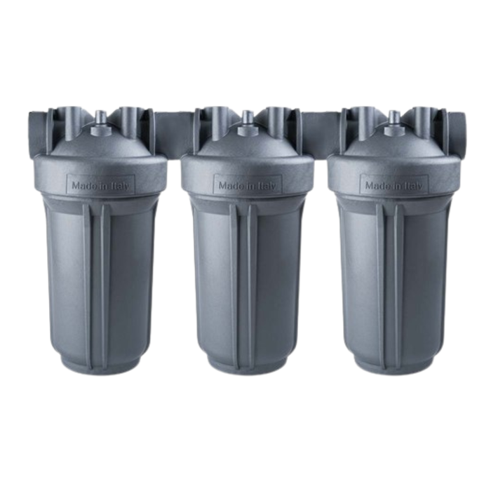 Atlas Filtri DP Trio SANIC 10" x 4.5" PET Antimicrobial Technology Triple Filter Housing with Bracket & Spanner