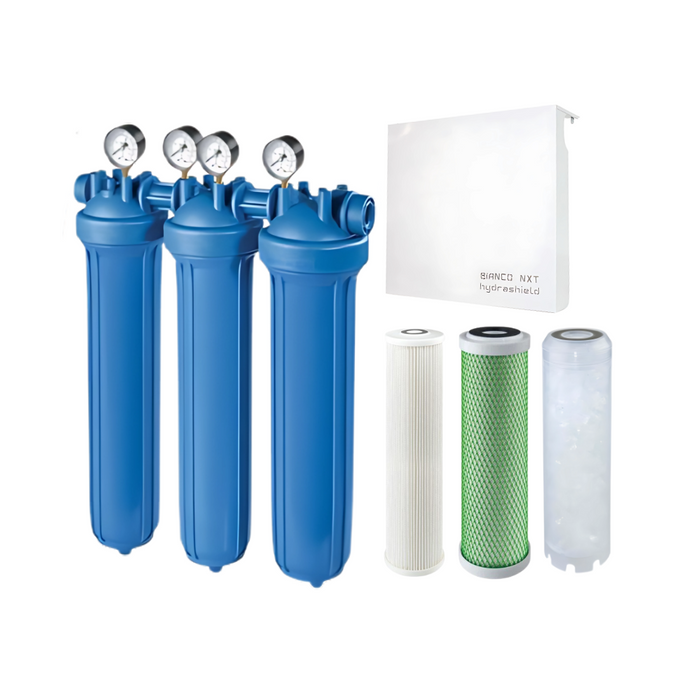 Atlas Filtri Triple Stage Complete Whole House Scale Reduction Filtration System 20" x 4.5" with SS Cover