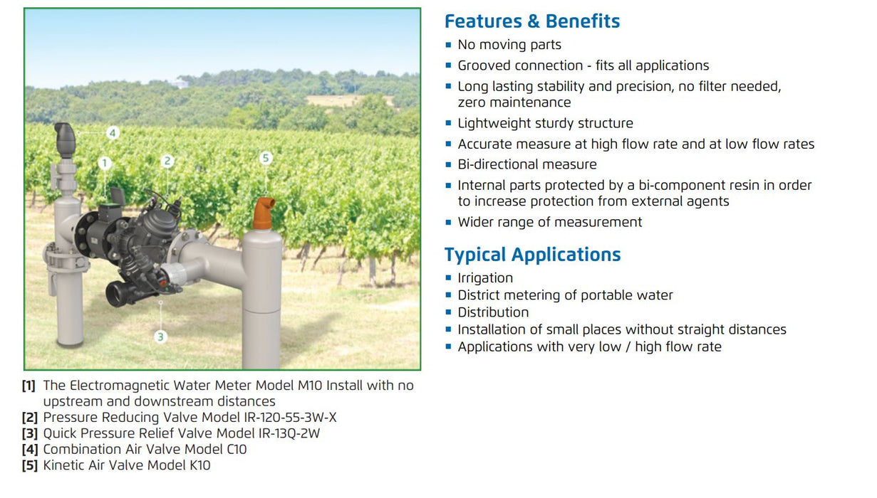 Bermad M10 Series Electromagnetic Battery-Powered Compact Water Meter with Bluetooth & Modbus