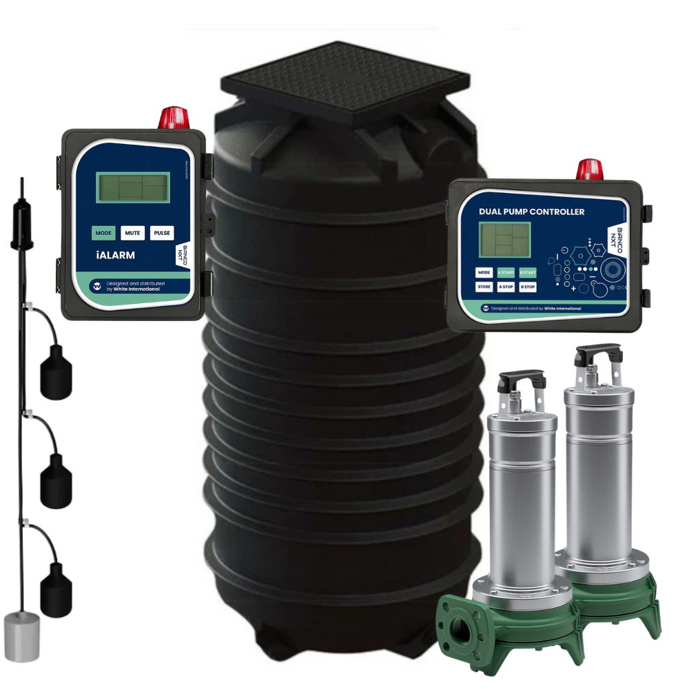 Bianco 2200L Packaged Sewage Pump Pit with Dual Guiderail Grinder Pumps ...