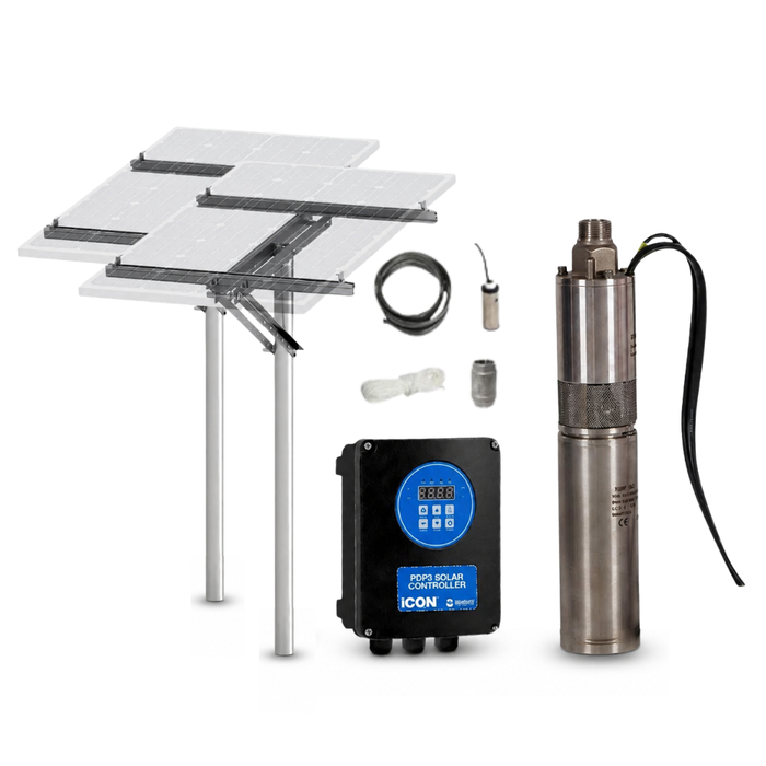 Bianco iSolar 3" Submersible Helical Solar Bore Pump Complete Kit with 2x Panel Array
