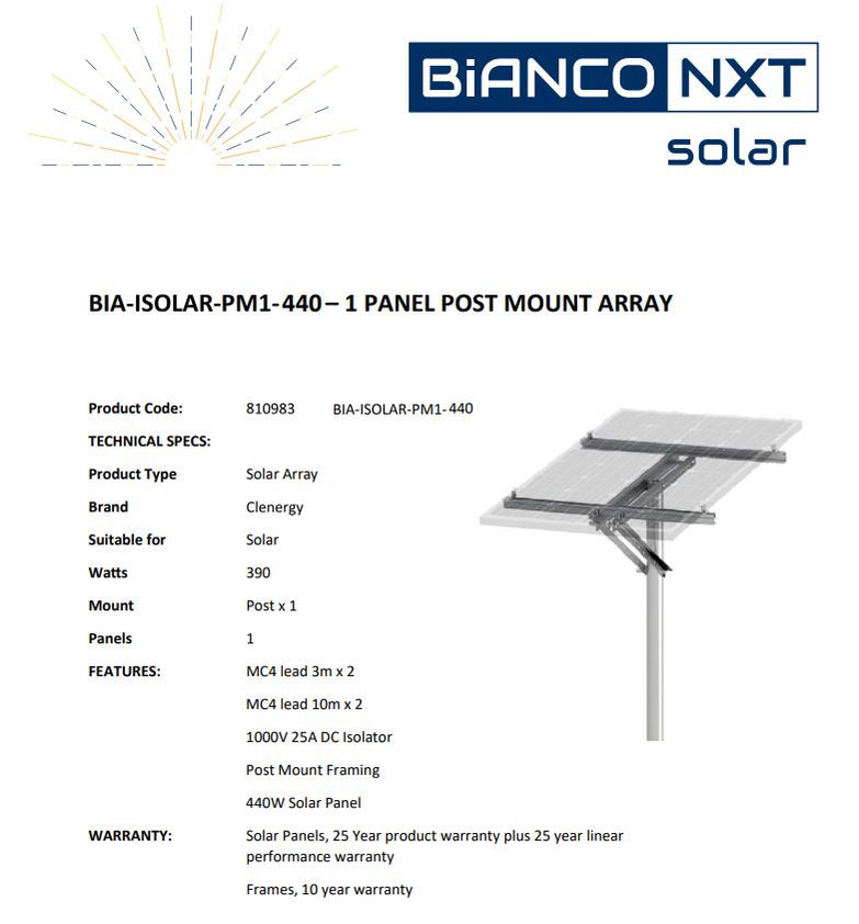 Bianco NXT Solar Panel Kits with Post Mount Frame | Shop Online