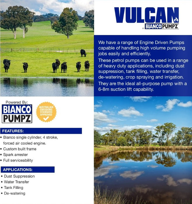 Bianco WP15A Vulcan 3.0HP Engine Driven Compact Portable Transfer Pump (Max 300LPM/250kPa)