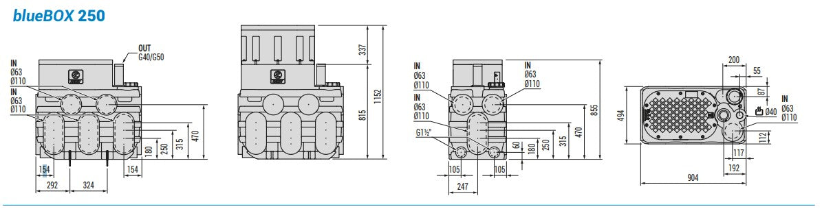Zenit ZENBLUE 250L Automatic Wastewater Lifting Station with GR BluePRO 100 0.75kW Grinder Pump (Max 460LPM/110kPa)