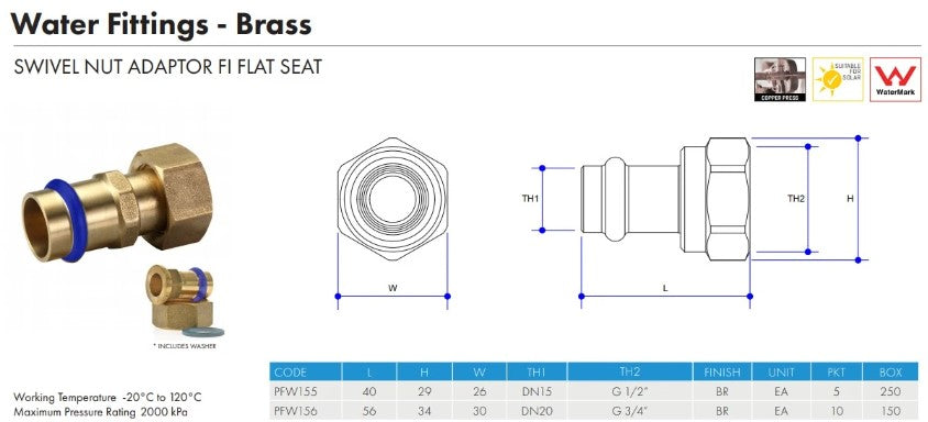 Metpress WaterMarked Series Brass Swivel Nut Coupling Adaptor Box of 10