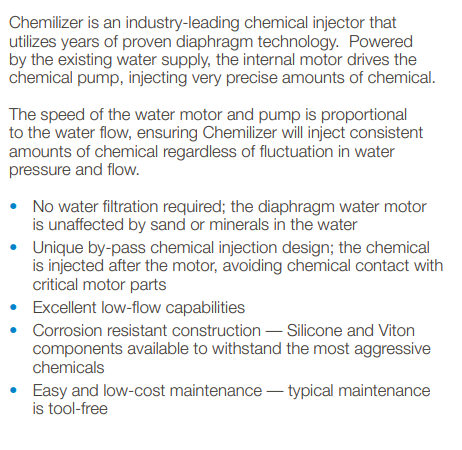 Hydro Systems Chemilizer Proportional Chemical Dosing Pump for Livestock & Agricultural Water Systems (Max 2.5 m³/hr)