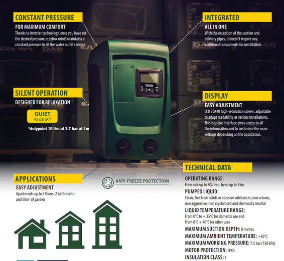 DAB Esytank 480 Litre Mains Water Boosting System with E.sybox Mini 3 0.85kW Pressure Pump Perth (Max 80LPM/500kPa)