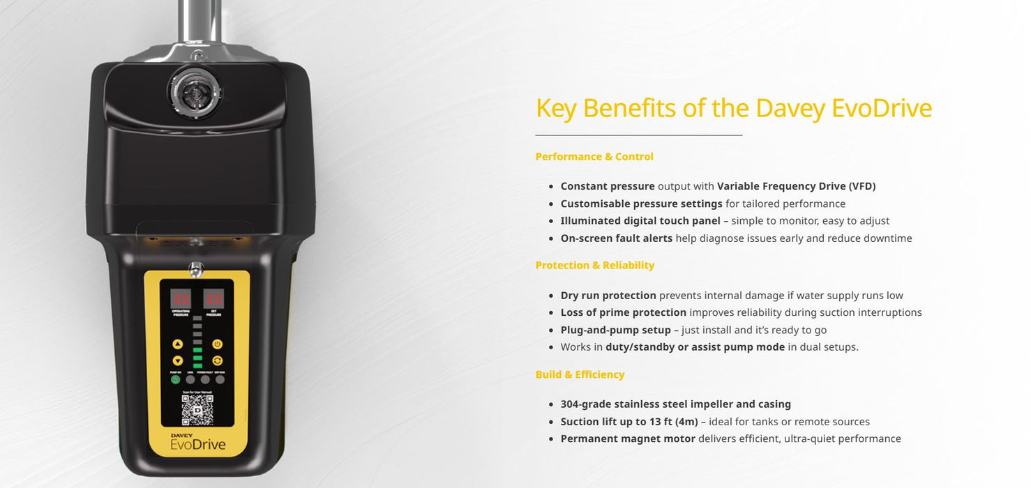 Davey EvoDrive ED60-09G 0.90kW 304ss Variable Speed Pressure Boosting Pump (Max 100LPM/700kPa)