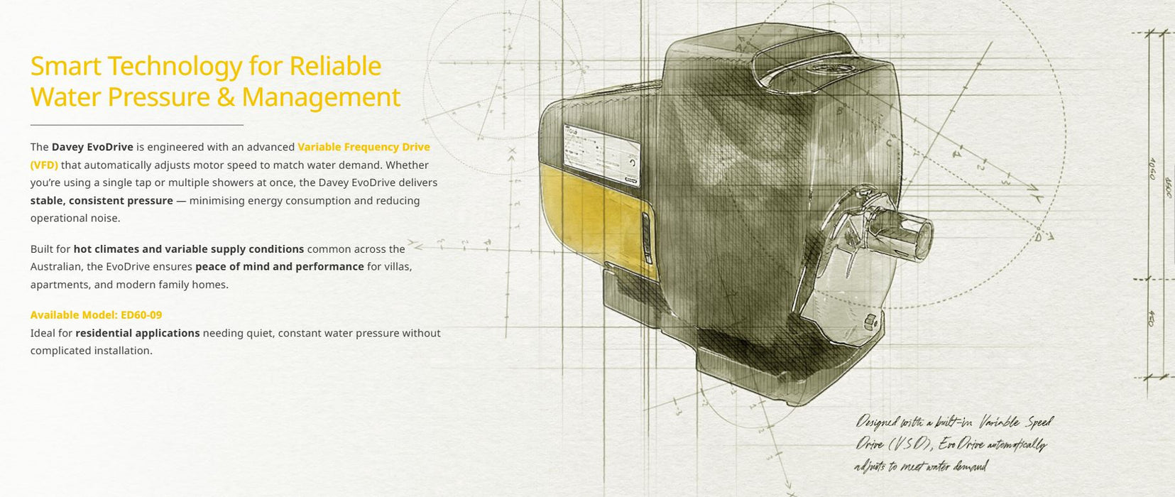 Davey EvoDrive ED60-09G 0.90kW 304ss Variable Speed Pressure Boosting Pump (Max 100LPM/700kPa)