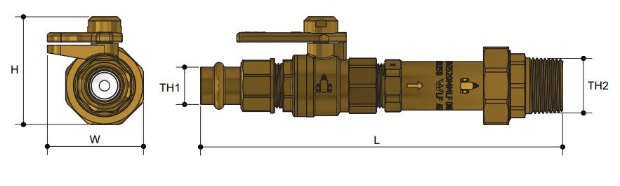 Logi Civil 20mm Brass Lead Free Press Fit to 25mm MBSP Double Check Valve/Backflow Preventor with Isolation for Mains Irrigation Systems