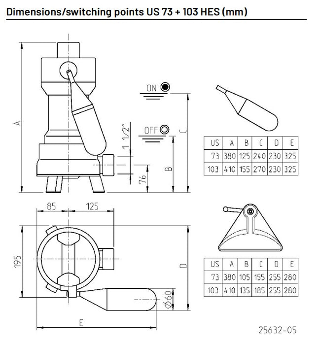 Jung Pumpen US103 HES 0.98kW Submersible High Temperature Dirty Water Pump with 30mm Passage (Max 466LPM/125kPa)