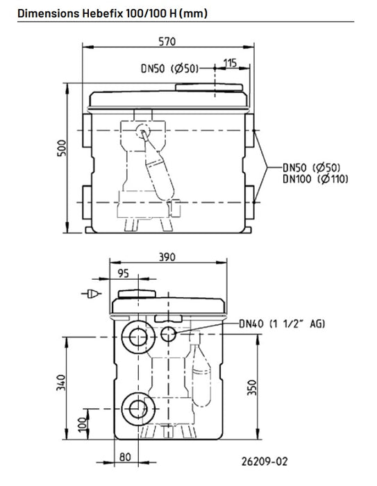 Jung Pumpen HEBEFIX 100H 75L Drainage Pump Lifting Station for Dirty Water Up to 80°