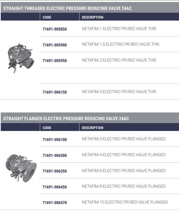 Dorot S100 PR/EL Series Cast Iron Basic Pressure Reducing/Electric 24AC Solenoid Valves with 3-Way Selector
