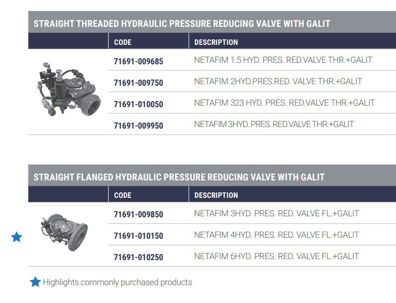 Dorot S100 PR Series Cast Iron Basic Hydraulic Pressure Reducing Valves with Galit Polymetric Relay Valve
