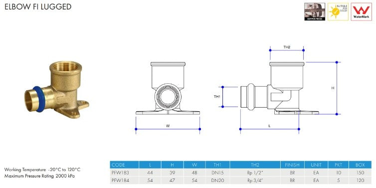 Metpress WaterMarked Series Brass Female Lugged Elbows Box of 10