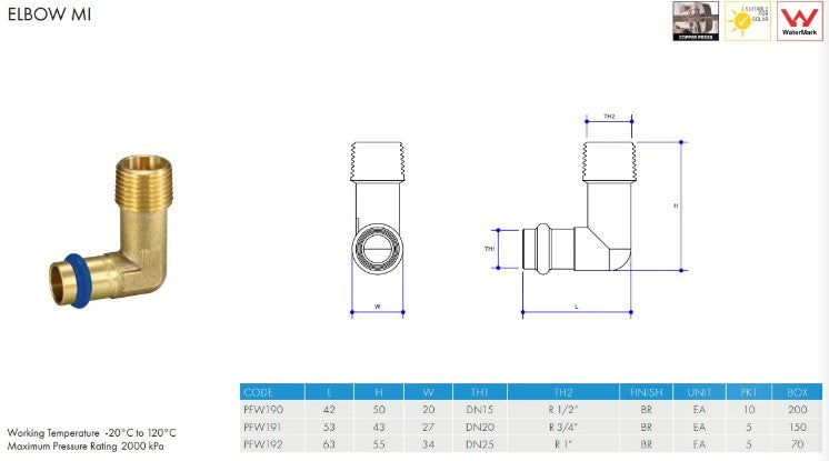 Metpress WaterMarked Series Brass Male Elbows Box of 10