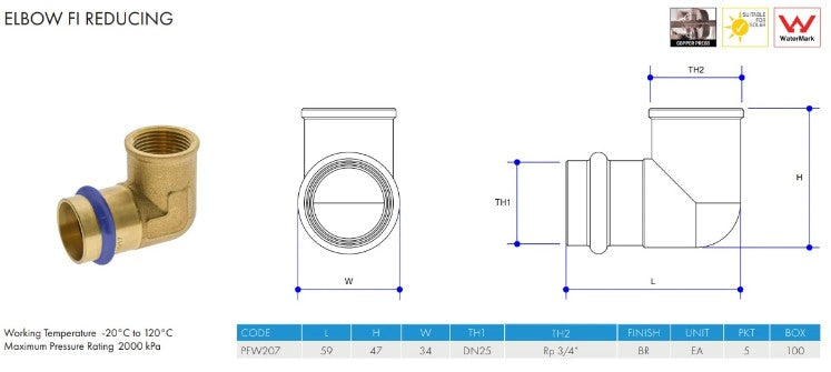 Metpress WaterMarked Series Brass Female Reducing Elbows Box of 10