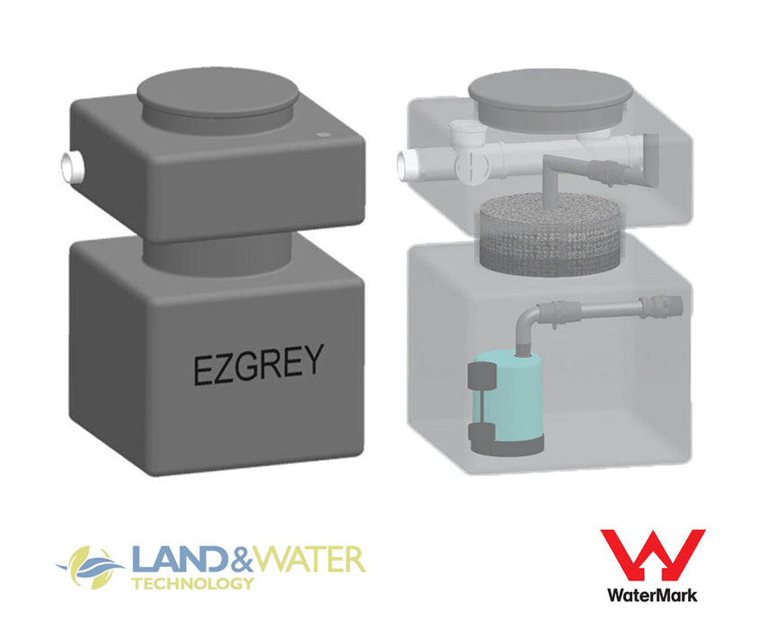 EZGREY-M1 Above Ground Grey Water Diversion System Manual with 100W Pump, 50L Buffer Tank & Dripline Kit (Laundries, Showers, Basins)