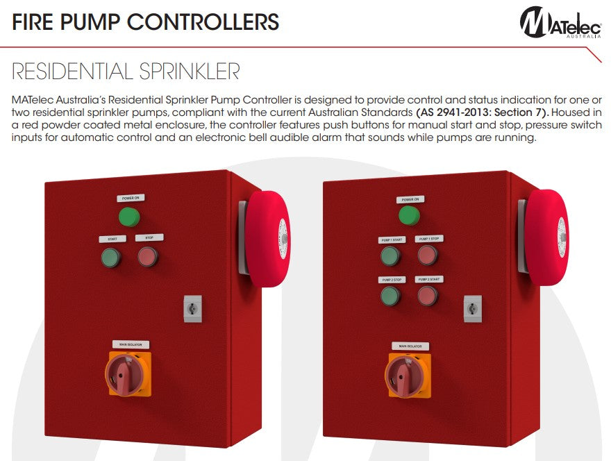 Matelec Residential Sprinkler Pump Controller for Fire Protection Systems with IP54 Enclosure