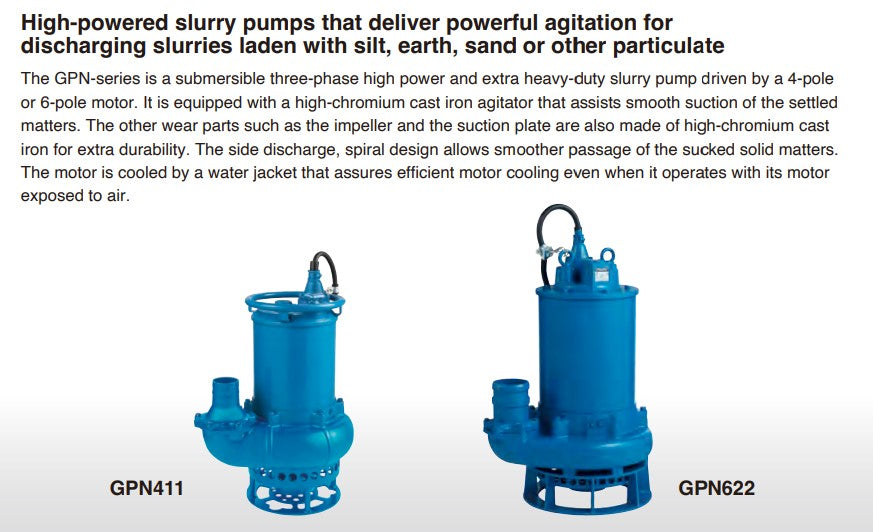 Tsurumi GPN Series Series High Power Heavy Duty Submerible Wastewater Pump - Three Phase