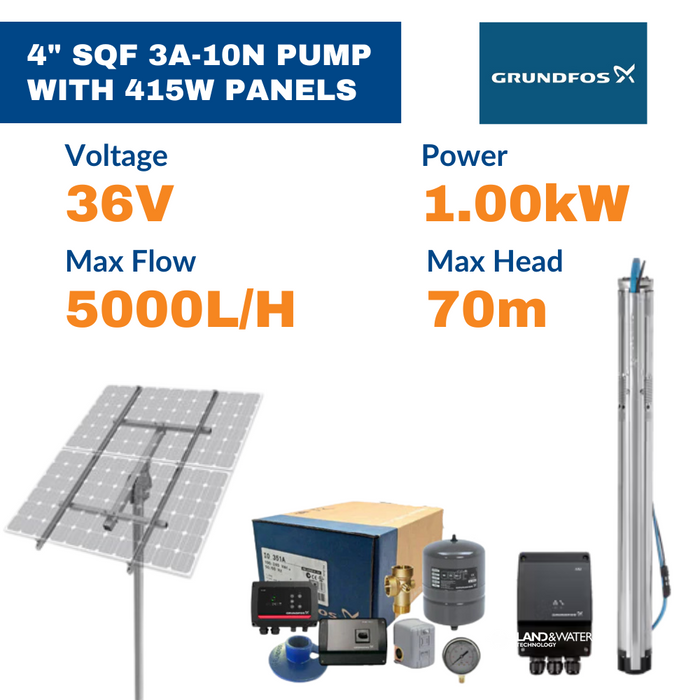 Grundfos SQF 3A-10N 4" Submersible Solar Pump Kit Complete with Panels (Max 83LPM/700kPa)