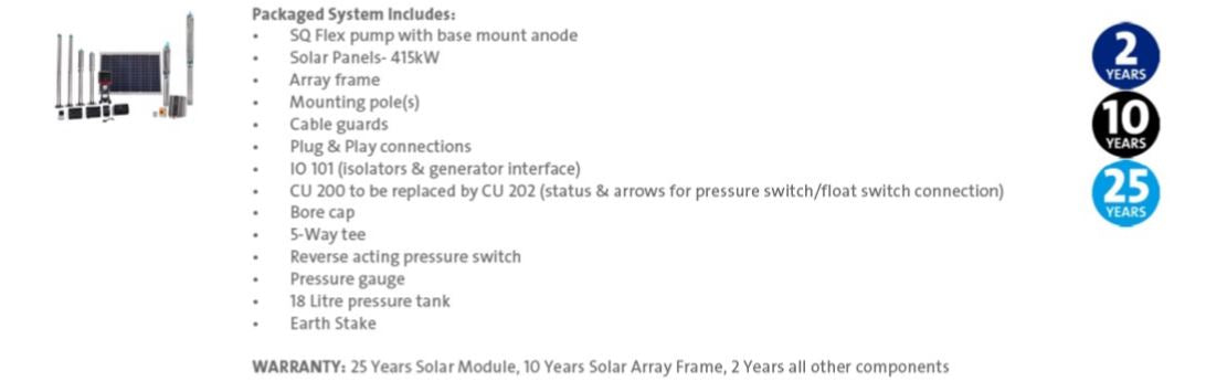 Grundfos SQF 2.5-2N 3" Submersible Solar Pump Kit Complete with Panels (Max 50LPM/1200kPa)