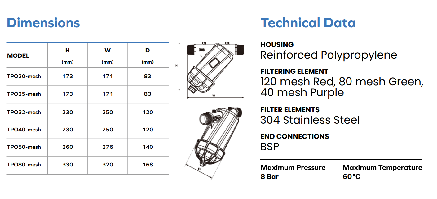 Helix Hydro TP Series Plastic BSP Y Screen Filters for Irrigation & Water Supply Systems