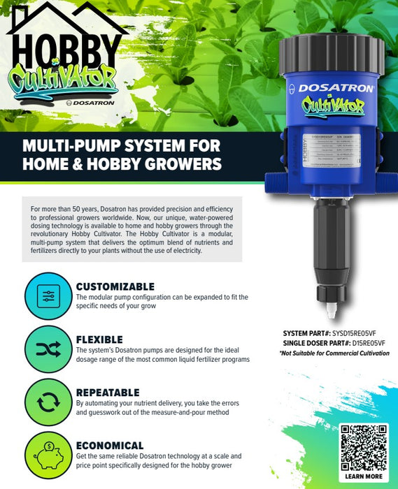 Dosatron Hobby Cultivator 0.05%-0.5% Home Irrigation Dosing Pump (1.89-18.9LPM)