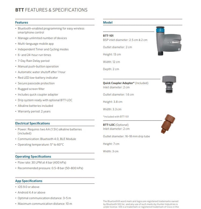 Hunter BTT Battery Operated Irrigation Tap Timer (15mm BSP)